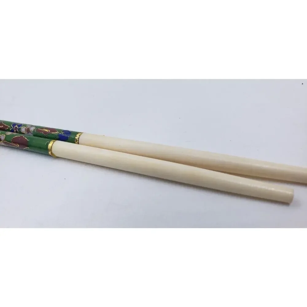 New Old Stock Vintage Cloisonne Chopsticks GREEN floral enamel with box